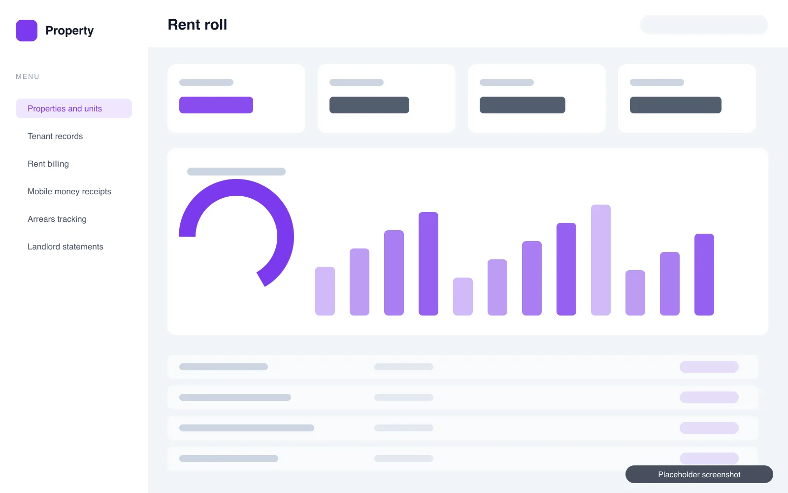 Rent roll showing units, tenants and payment status